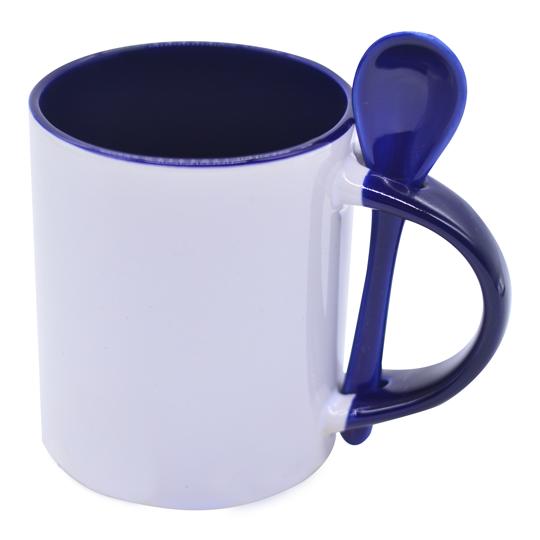 TAZA DE CER. COLOR INTERIOR Y CUCHARA 11 OZ AZUL COBALTO P/SUB. COLOR MAKE.