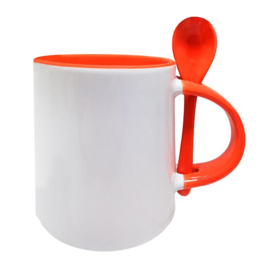 TAZA DE CER. COLOR INTERIOR Y CUCHARA 11 OZ NARANJA P/SUB. COLOR MAKE.