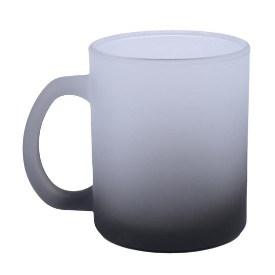 TAZA DE VIDRIO 11 OZ FROSTED CON BASE NEGRA P/SUB. COLOR MAKE.