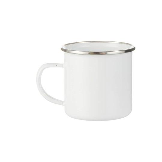 TAZA DE PELTRE 11 OZ BLANCO C/BORDE ACERO P/SUB. COLOR MAKE.