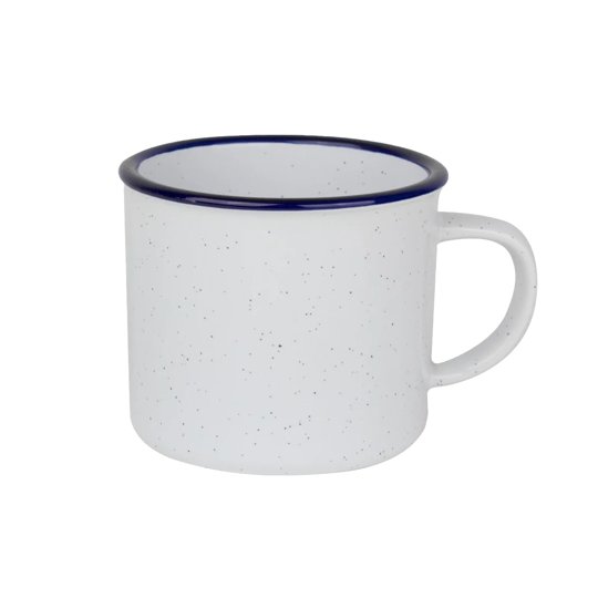 TAZA DE PELTRE 11 OZ BLANCO C/BORDE AZUL COBALTO P/SUB. COLOR MAKE.