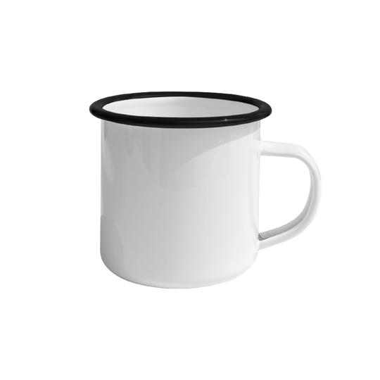 TAZA DE PELTRE 6 OZ BLANCO C/BORDE NEGRO P/SUB. COLOR MAKE.