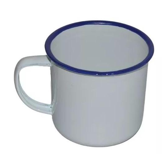 TAZA DE PELTRE 6 OZ BLANCO C/BORDE AZUL COBALTO P/SUB. COLOR MAKE.