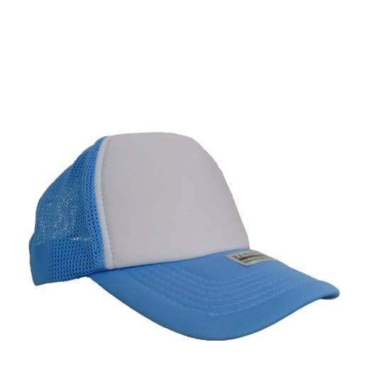 GORRA DE MALLA  CELESTE + FRENTE BLANCO SUB. GEN.