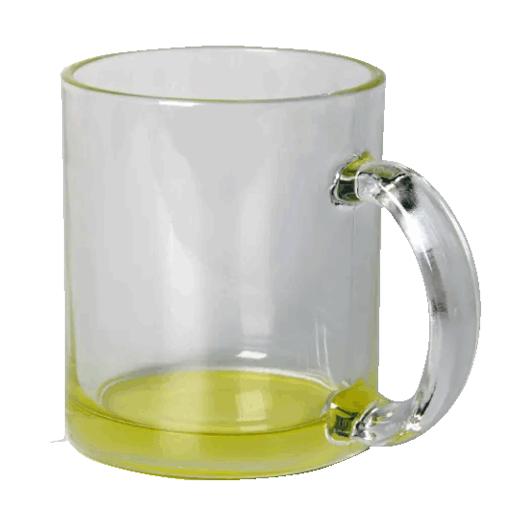 TAZA VID. TRANSPARENTE 11 OZ. C/ BASE AMARILLO LIMÓN SUB. DG.