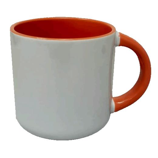 TAZA BLANCA 13 OZ. BASE REDONDA FOND. Y ASA NARANJA SUB. C. MAKE