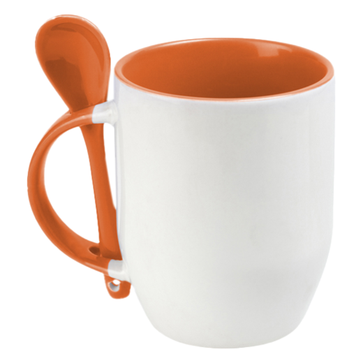 TAZA CER. BASE CONICA INT. Y CUCHARA 11 OZ. NARANJA SUB. GEN.